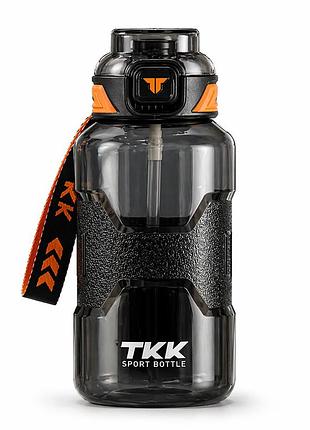 Спортивная бутылка tkk 1500 мл (1.5 л) - черный tritan bpa-free, ударопрочная эко-бутылка с антискользящим покрытием и кнопкой