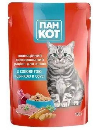 Вологий корм пан кот з соковитою індичкою у соусі, пауч 24 шт.