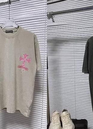 Футболка chrome hearts унісекс бежева/графіт ✦ брендова футболка з хрестами