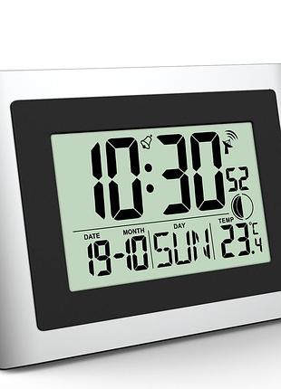 Настінні годинники technoline ws8028 електронні з будильником термометром календарем колір сріблястий чорний