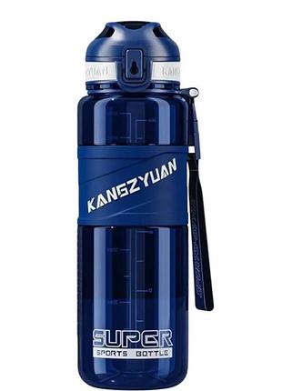 Спортивна пляшка kangzyuan 700 мл — синя tritan bpa-free, ударостійка еко-пляшка з трубочкою та ремінцем