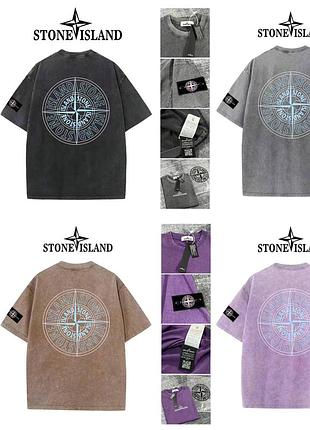 Футболка stone island унісекс чорна/сіра/лаванда/бежева ✦ брендова футболка з логотипом