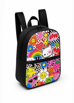 Детский мини-рюкзак черный с принтом kitty pop для девочки 28×24×10 см мини-сумка детская (5204)