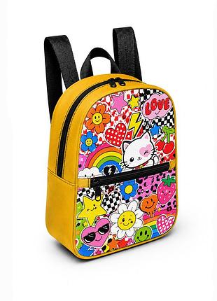 Детский мини-рюкзак желтый с принтом kitty pop для девочки 28×24×10 см мини-сумка детская (5201)