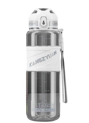 Спортивна пляшка kangzyuan 700 мл — біла tritan bpa-free, ударостійка еко-пляшка з трубочкою та ремінцем
