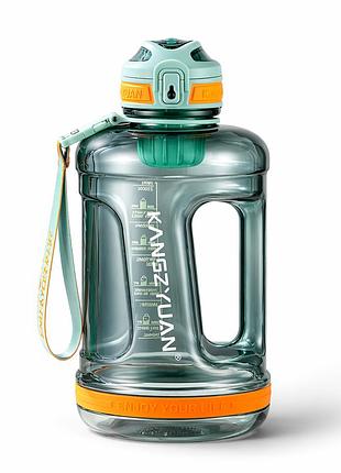 Еко-пляшка kangzyuan 2200 мл (2.2 л) — зелена tritan bpa-free, ударостійка, спортивна з ручкою та ремінцем