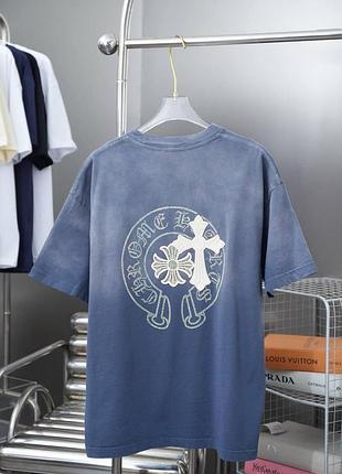 Футболка chrome hearts унисекс синяя ✦ стильная брендовая футболка с вышивкой логотипа