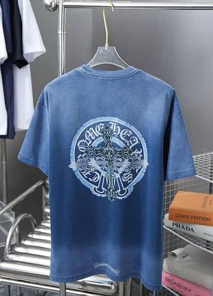 Футболка chrome hearts унисекс синяя ✦ брендовая футболка с вышивкой