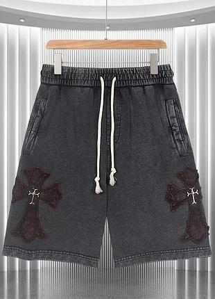 Шорти чоловічі графіт з вишивкою chrome hearts street-style розмір m-l