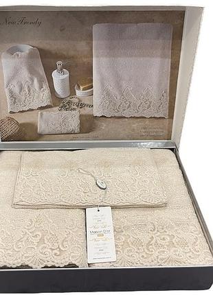 Набор рушників maison d'or new trendy jasmin beige махровые 30-50 см,50-100 см,85-150 см бежеві