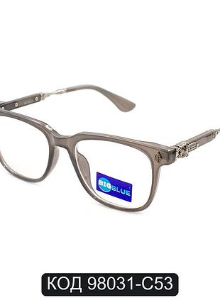 Мужские компьютерные очки-нулевки wayfarer серые ободковые 98031-c53
