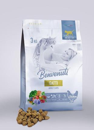 Benvenuti gatti - сухой корм для взрослых кошек с курицей, 3 кг