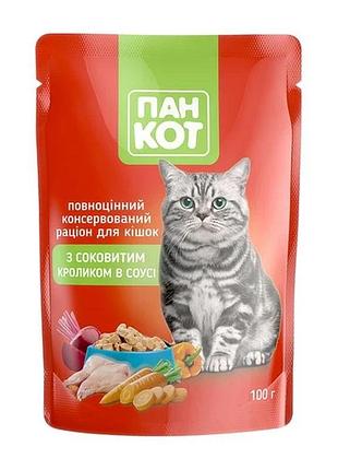Вологий корм пан кот з соковитим кроликом у соусі, пауч 24 шт