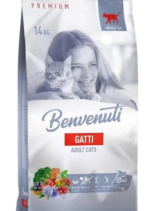 Benvenuti gatti - сухий корм для дорослих котів з яловичиною, 14 кг