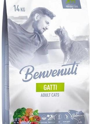 Benvenuti gatti - сухой корм для взрослых кошек с лососем, 14 кг