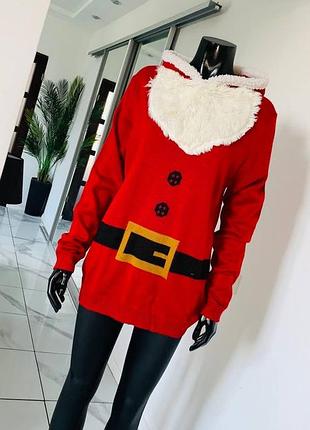 Новогодний красный джемпер с капюшоном f&f «santa claus», размер m