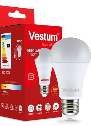 Світлодіодна лампа vestum a65 15w 3000k 220v e27 1-vs-1102
