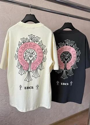 Футболка chrome hearts унисекс черная/кремовая ✦ стильная футболка с принтом xs/s/m