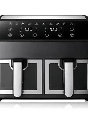 Аэрофритюрница domotec ms-3226 air fryer 2 отсека общий объем 13 литров с дисплеем 4800 вт черный