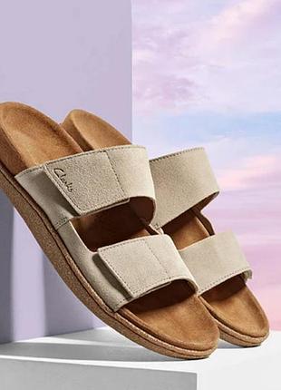 Шкіряні брендові clarks шльопанці чоловічі на липучках