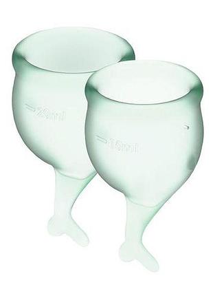 Набір менструальних чаш satisfyer feel secure (light green), 15 мл і 20 мл, мішечок для зберігання