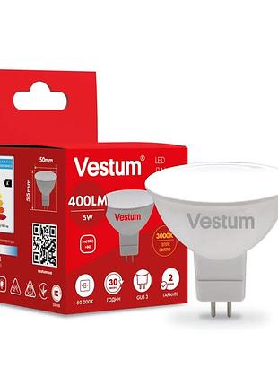 Світлодіодна лампа vestum mr16 5w 3000k 220v gu5.3 1-vs-1504