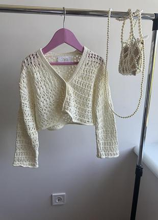 Кардиган мереживо молочний zara