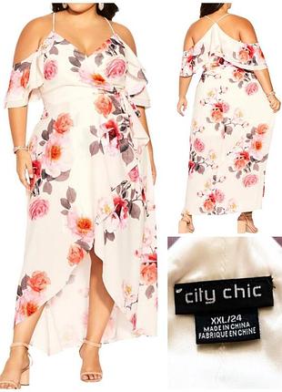 Платье креп шифон с запахом city chic bashful plus size cold-shoulder maxi dress, p.24