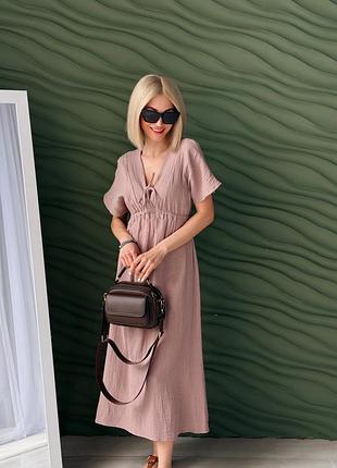 Сукня міді муслінова з коротким рукавом, бежевий