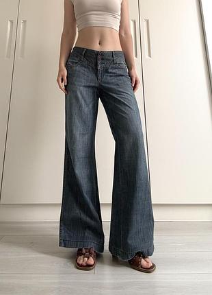 Джинсы 36 38 s m синие средняя талия посадка клеш flared bootcut vintage винтаж 2000ые 90ые wide leg широкие