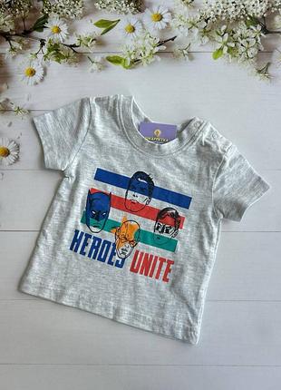 Футболка дитяча бавовняна heroes unite від dc comics, р.62 см (0-3 місяці)