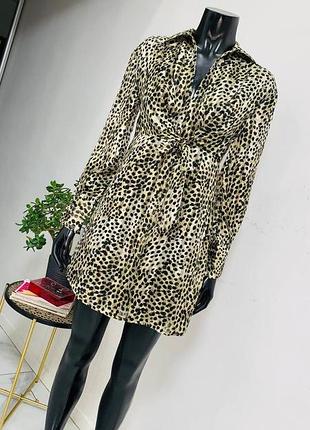 Платье-рубашка river island с леопардовым принтом, размер 10 (s/m)