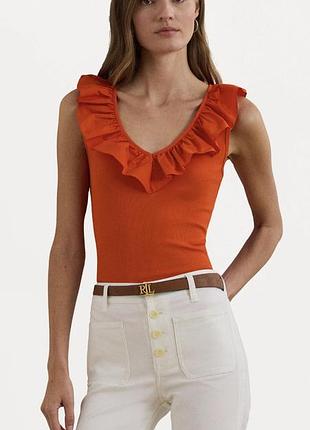 Бавовняна майка з рюшами у рубчик ralph lauren