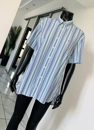 Мужская рубашка tommy hilfiger, в полоску, размер l (80’s two ply cotton)