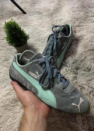Кросівки puma speedcat сірі з м'ятним, замша, розмір 40