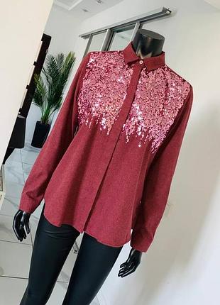Женская рубашка my polo, декор пайетками, размер xl, 100% хлопок