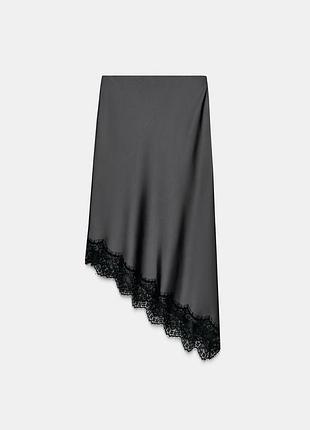 Сатинова асиметрична спідниця з мереживом zara