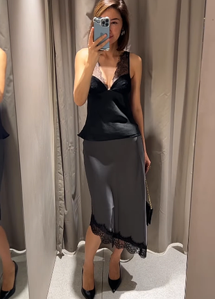 Сатинова асиметрична спідниця з мереживом zara