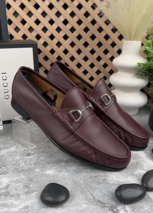 Gucci 1955 horsebit loafers heels burgundy leather чоловічі туфлі лофери шкіра оригінал 43.5 eur