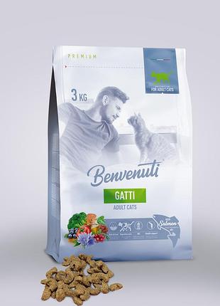 Benvenuti gatti - сухой корм для взрослых кошек с лососем, 3 кг