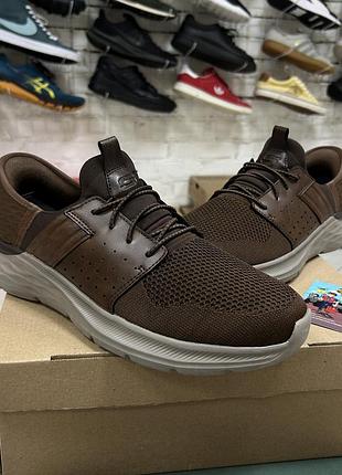 Чоловічі кросівки skechers slip-ins relaxed fit сліпони на резинці оригінал сітка легкі повсякденні коричневі літні спортивні бу 44-44.5 р