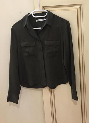 Новейшая рубашка брендовая calvin klein jeans embroidery logo shirt with pockets khaki green оригинал.зе свежих коллекций