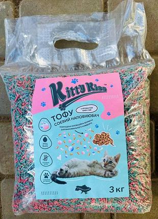 Kitty kiss тофу соєвий наповнювач з ароматом бабл гам (жуйки), 3 кг