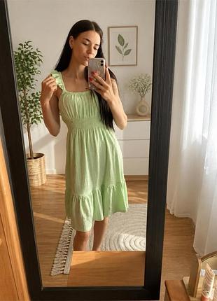 💚 літня сукня zara м'ятного кольору міді на бретелях xs-s