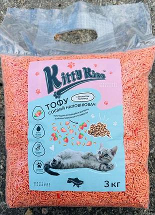 Kitty kiss тофу соєвий наповнювач з ароматом полуниці, 3 кг