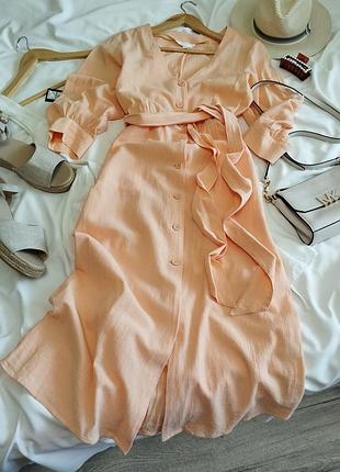 Персиковое платье-миди на пуговицах с поясом h&amp;m xs - s