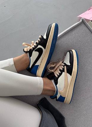 Жіночі кросівки air jordan retro 1 x travis scott | black n blue premium