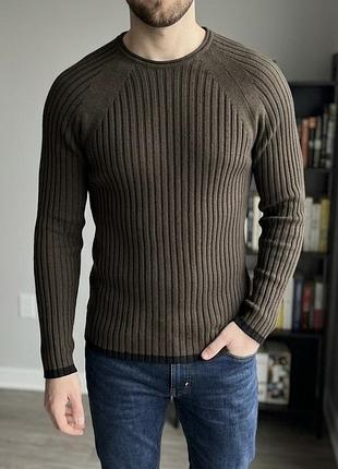 Оригинальный шерстяной джемпер armani jeans в рубчик (made in italy)