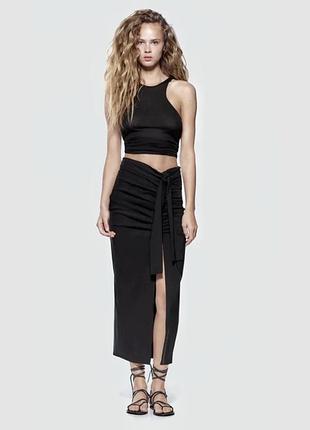 Довга чорна спідниця карандаш  в обсяг  із розрізом та з бантом zara s- m- l розмір