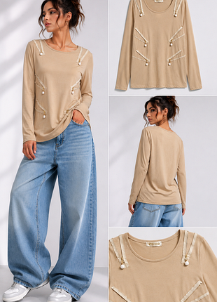 Лонгслів із декоративними блискавками футболка з рукавом lugy fashion
